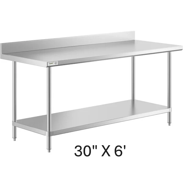 30" Deep Stainless Steel Table w/ Back - Choose Your Width!