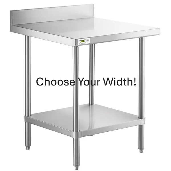 30" Deep Stainless Steel Table w/ Back - Choose Your Width!