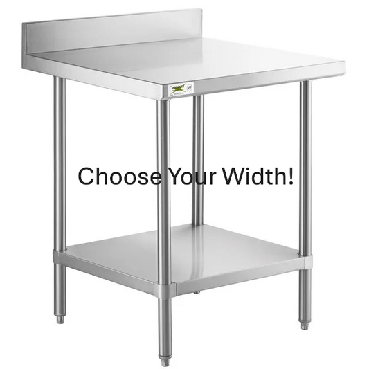 30" Deep Stainless Steel Table w/ Back - Choose Your Width!