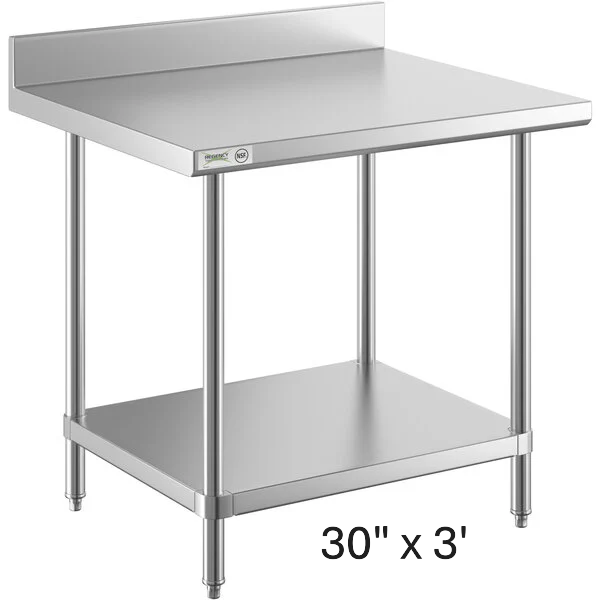 30" Deep Stainless Steel Table w/ Back - Choose Your Width!